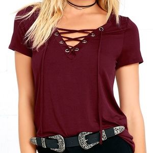 Lulu's Wine Red Lace-Up Top